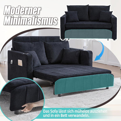 Zweisitzer Sofa mit Schlaffunktion & Aufbewahrung – Schwarz