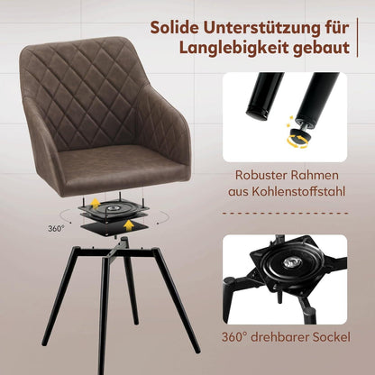 Drehbare Esszimmerstühle Set 6x mit Armlehnen Braun in Lederoptik