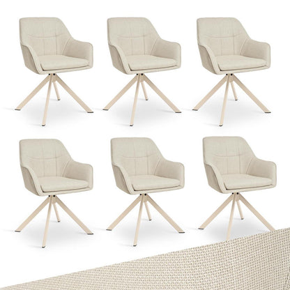 Drehbarer Esszimmerstuhl Set 6er – Beige Polsterstuhl mit Armlehne
