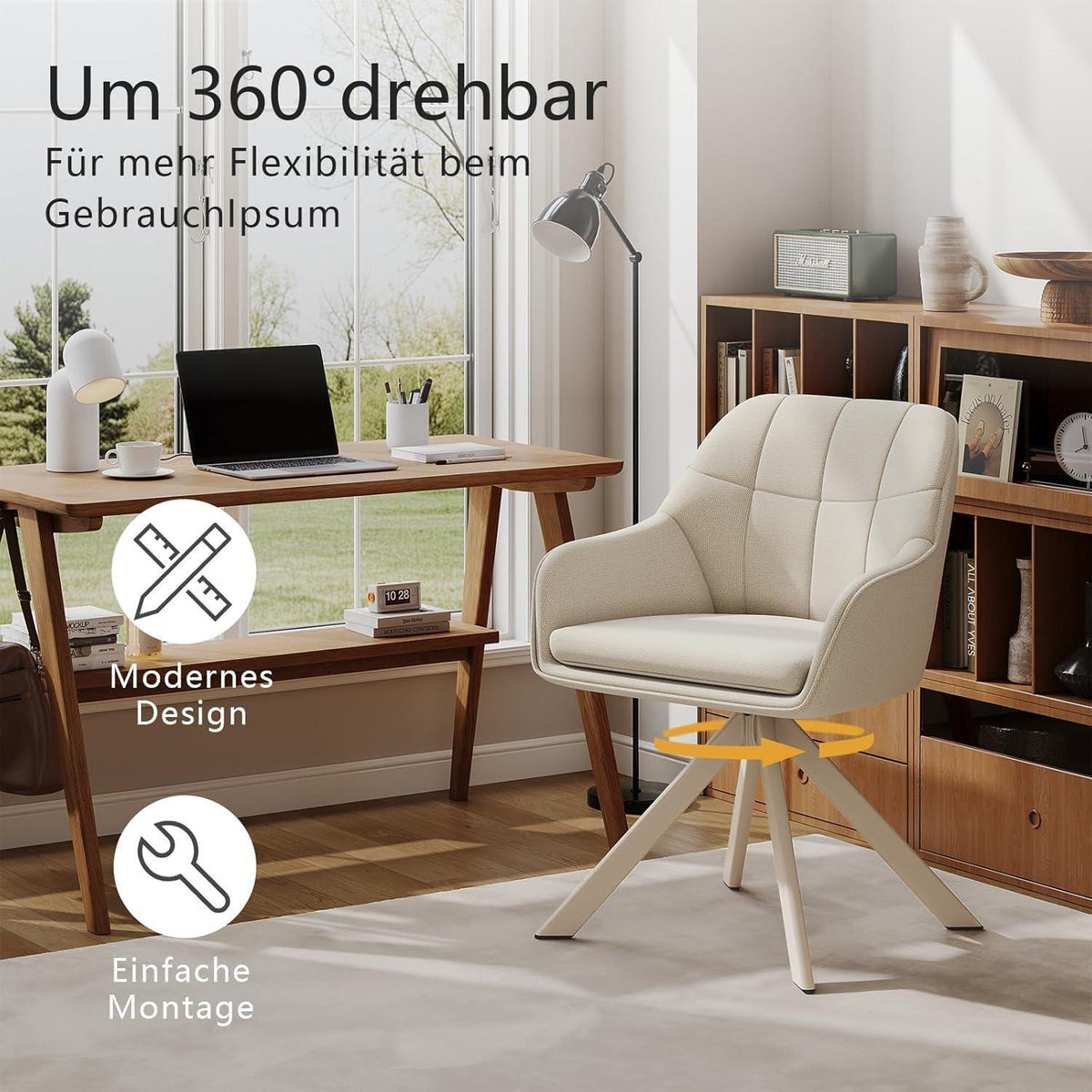 Drehbarer Esszimmerstuhl Set 6er – Beige Polsterstuhl mit Armlehne
