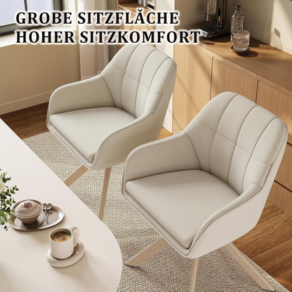 Drehbarer Esszimmerstuhl Set 4er – Beiges Metallgestell & Leinenbezug