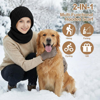 Thermo Strickmütze Damen Fleecegefüttert mit Schal | Wintermütze Balaclava