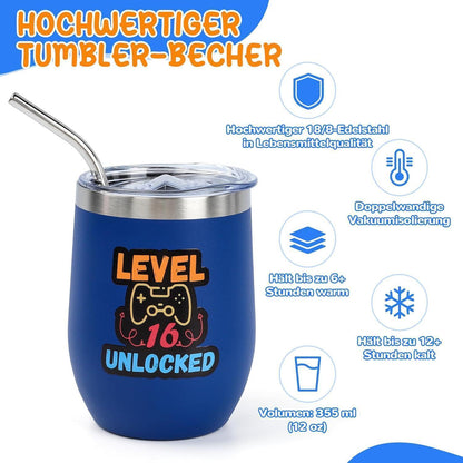 Gamer Geschenkset 16 Jahre | Geburtstagsgeschenk Junge mit Becher & Kissen