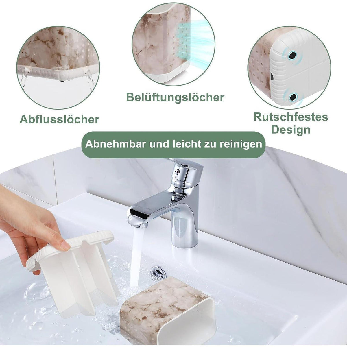 Marmor Zahnbürstenhalter mit 4 Fächern & Ablauflöchern
