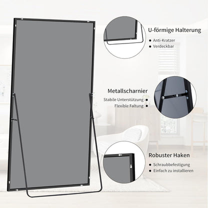 Großer Standspiegel 180x86cm mit schwarzem Aluminiumrahmen