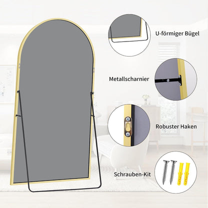 Großer Ganzkörperspiegel 180x86cm – Stehend, Hängend, Goldrahmen