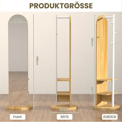 360° Ganzkörperspiegel mit Garderobe & Ablagen