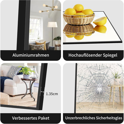 Großer Ganzkörperspiegel 198x96cm mit schwarzem Aluminiumrahmen