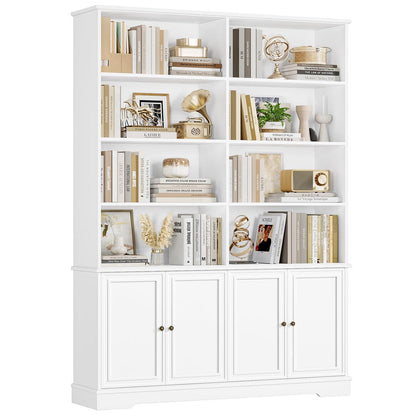 Bücherregal 185cm mit Türen & Fächern – Weißes Holzregal