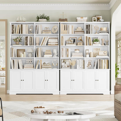 Bücherregal 185cm mit Türen & Fächern – Weißes Holzregal