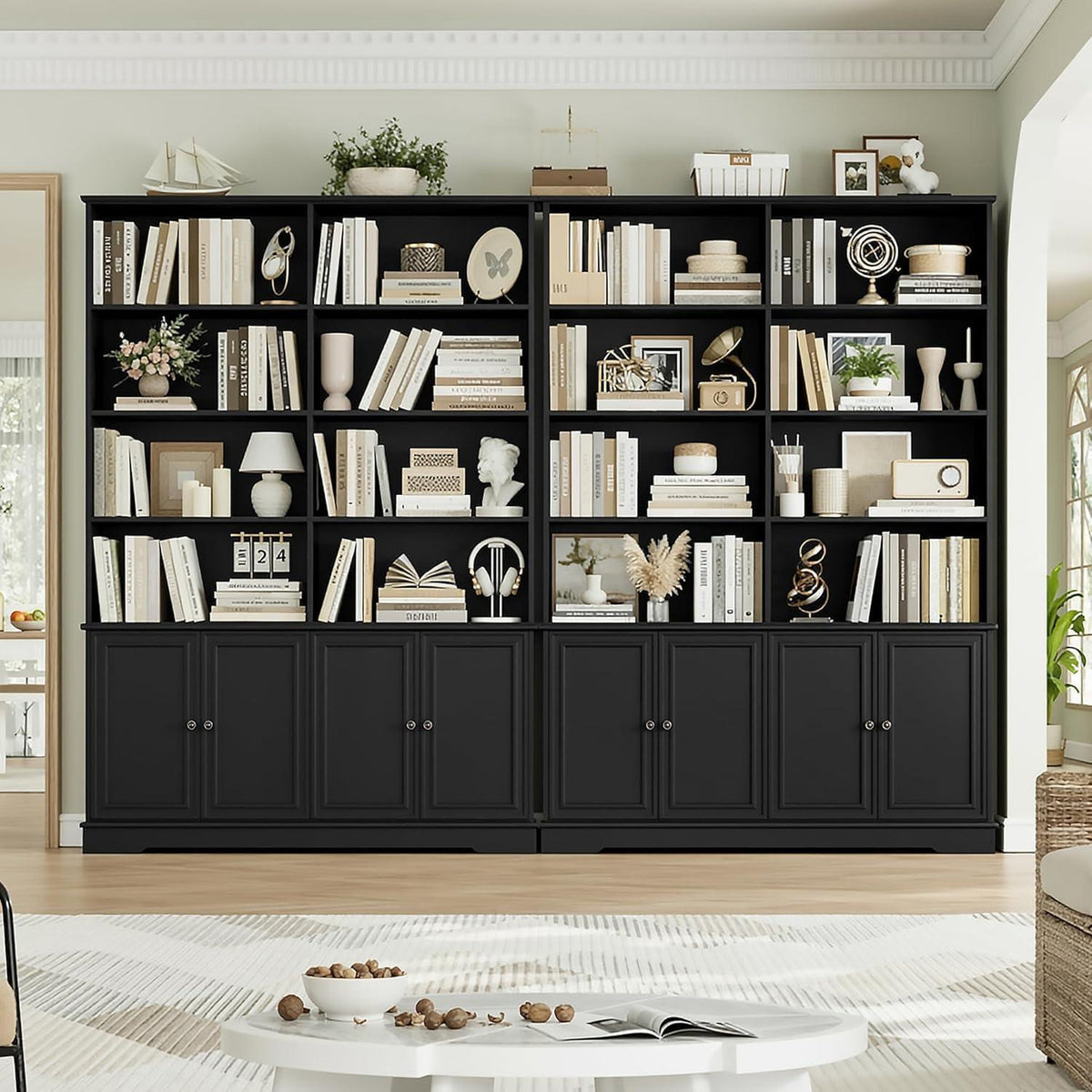 185cm Bücherregal mit Türen & Fächern – Schwarz