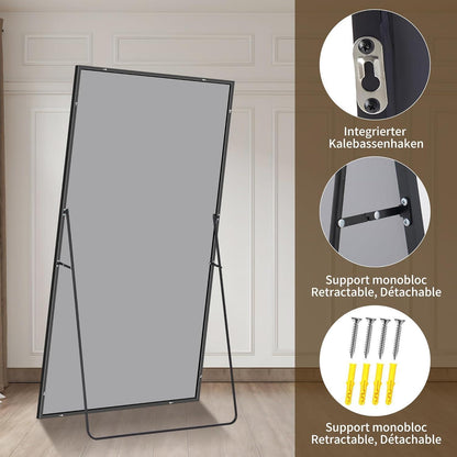 Großer Ganzkörperspiegel 180x86cm mit Aluminiumrahmen – Stehend & Wandmontage