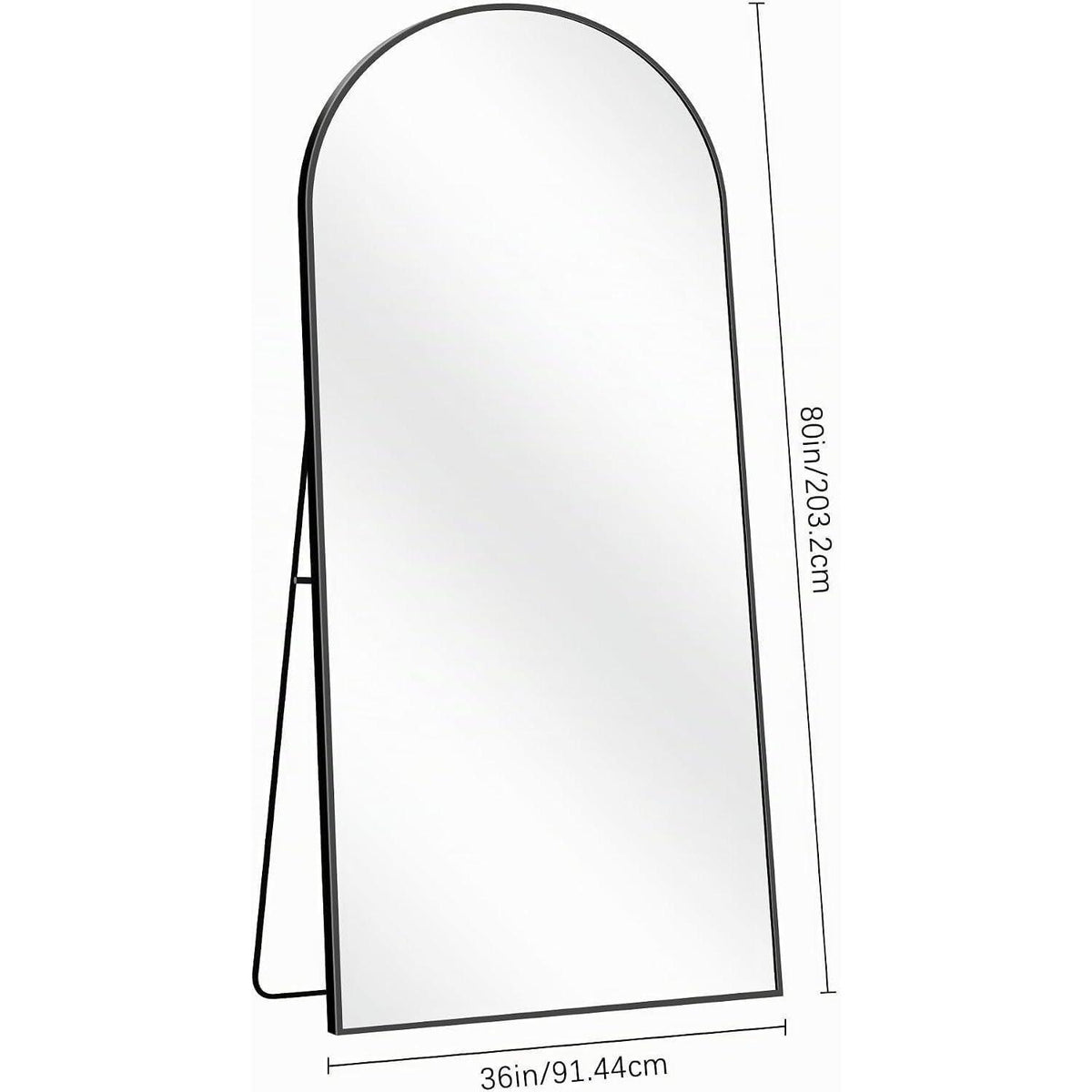Großer Bogen Standspiegel 203x91cm mit Aluminiumrahmen