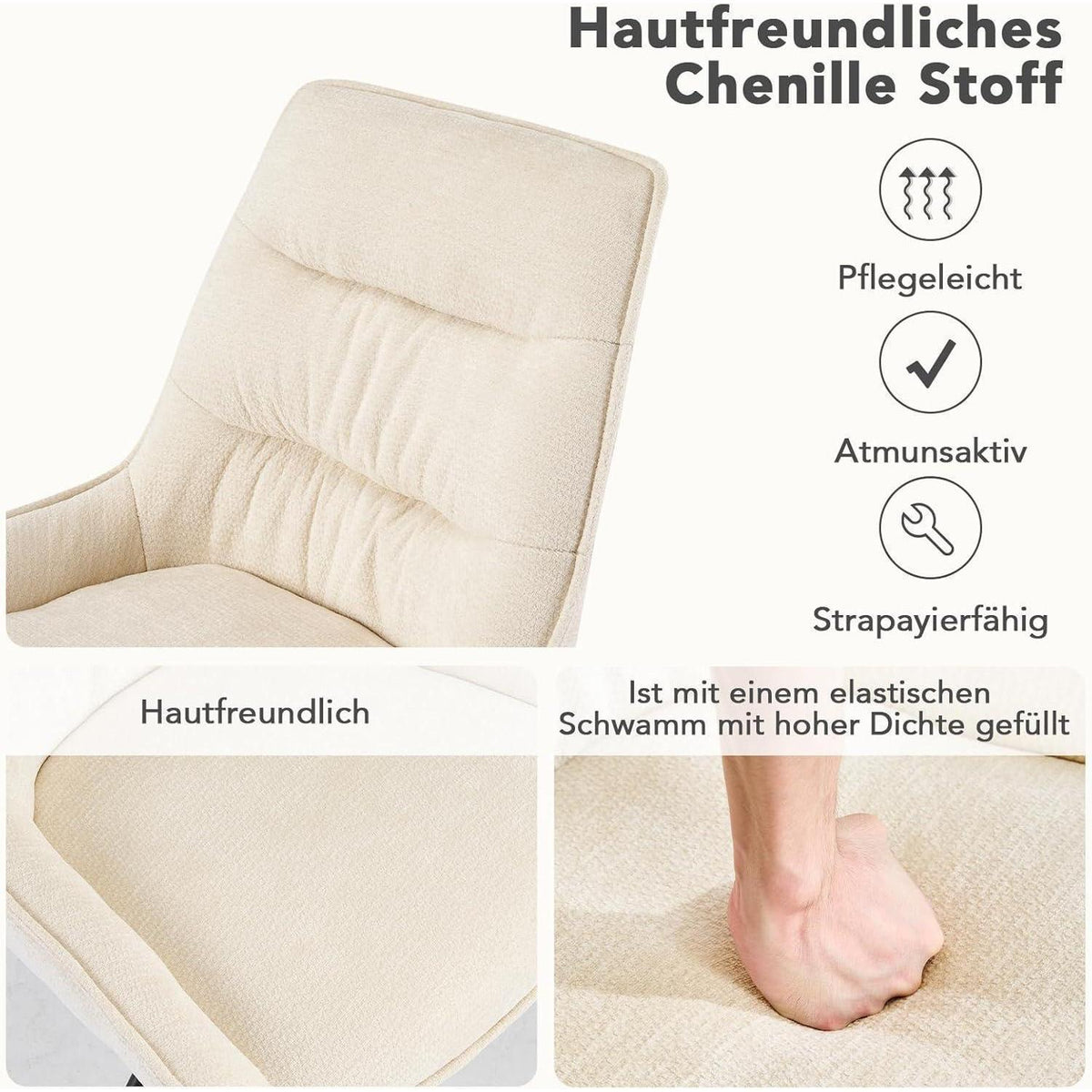 Drehbarer Esszimmerstuhl Set, Chenille, Beige