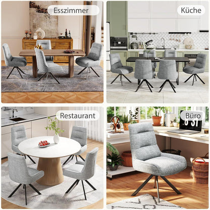 Drehstuhl Esszimmer Set 6er – Chenille Polsterstuhl 360° Drehbar