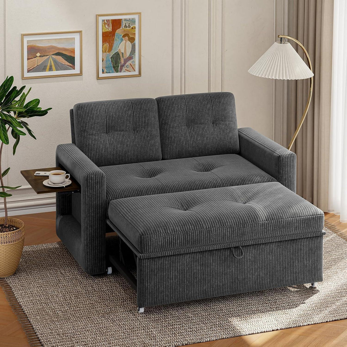 Schlafsofa mit Klapptisch & Verstelllehne – Grau
