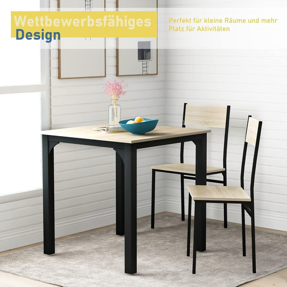 Kompaktes Esstisch-Set mit 2 Stühlen – Modern & Platzsparend