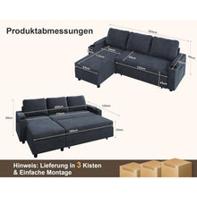 Devoko Ecksofa mit Schlaffunktion & Bettkasten, Blauschwarz