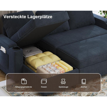Devoko Ecksofa mit Schlaffunktion & Bettkasten, Blauschwarz