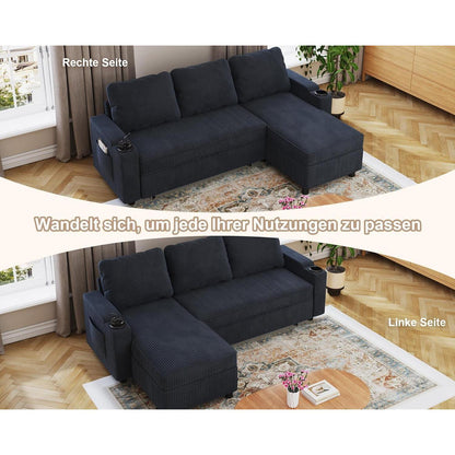 Devoko Ecksofa mit Schlaffunktion & Bettkasten, Blauschwarz