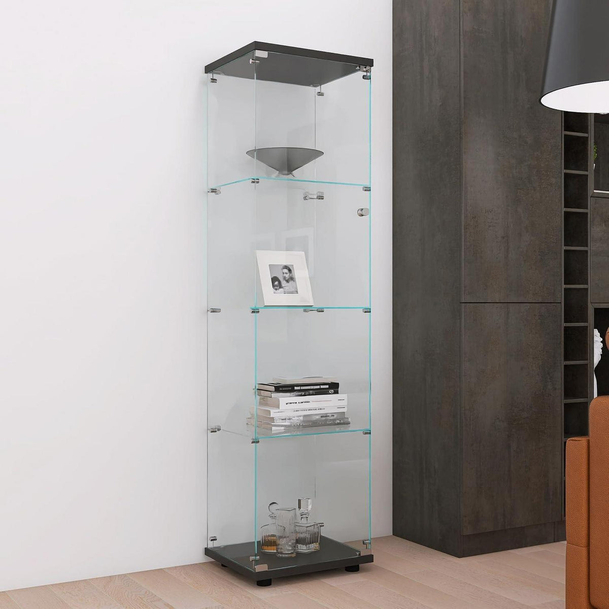 Moderne Glasvitrine 4-Ebenen – Freistehendes Bücherregal Schwarz