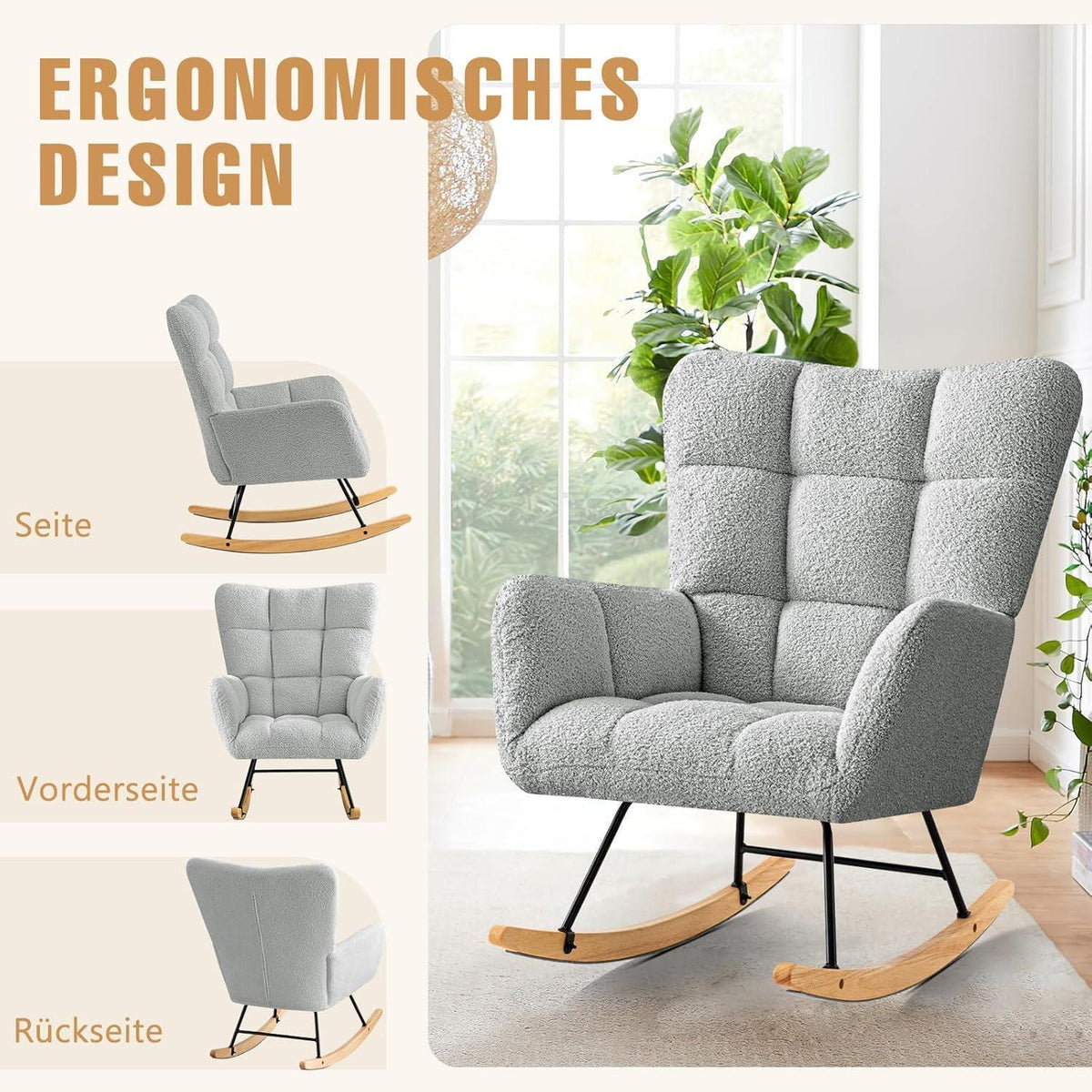 Schaukelsessel Grau – Bequemer Lesesessel für Wohnzimmer & Babyzimmer