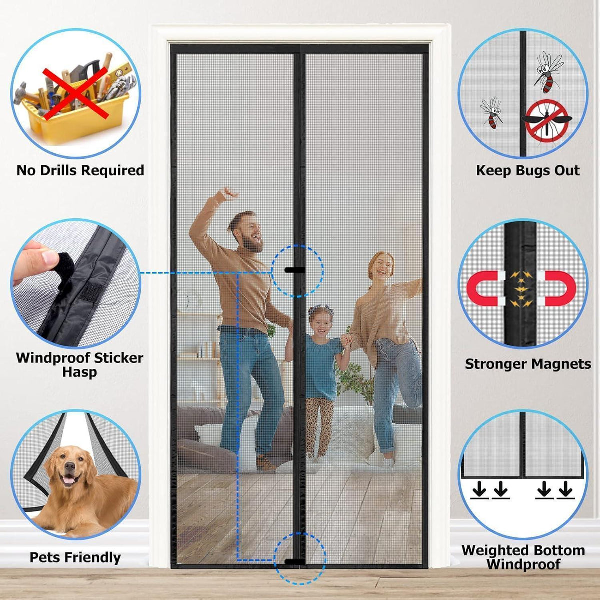 Magnetvorhang 110x230 cm – Fliegengitter ohne Bohren, Schwarz