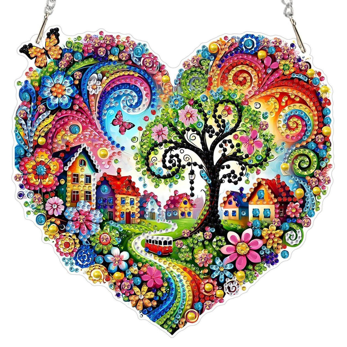 Diamant Painting Dorf Schmetterling DIY Set mit Kette 20x20cm