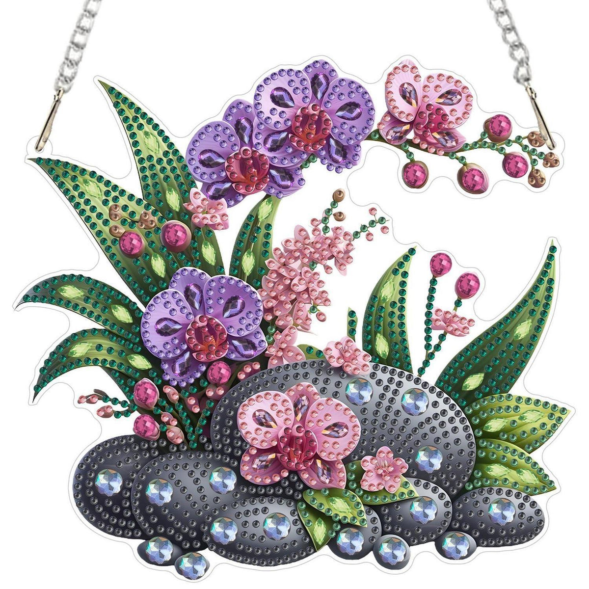 DIY Orchideen Diamantmalerei Set mit Kette – Hängendes Fensterbild 20x20cm