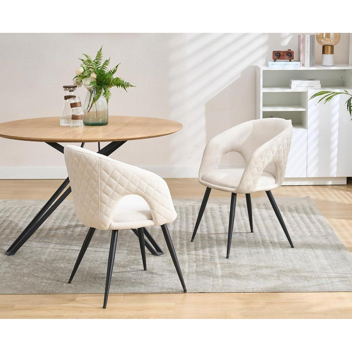 Esszimmerstühle Set 4er – Beige, Stepp-Design & Metallbeine