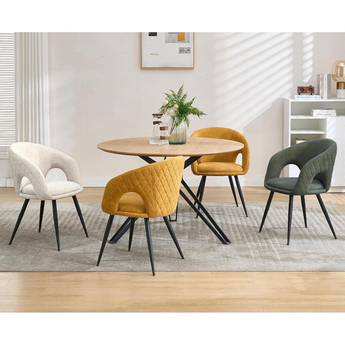 Esszimmerstühle Set 4er – Beige, Stepp-Design & Metallbeine