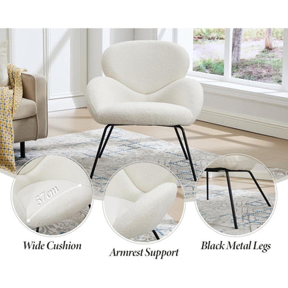 Loungesessel Wohnzimmer Modern, Kunstfell Weiß