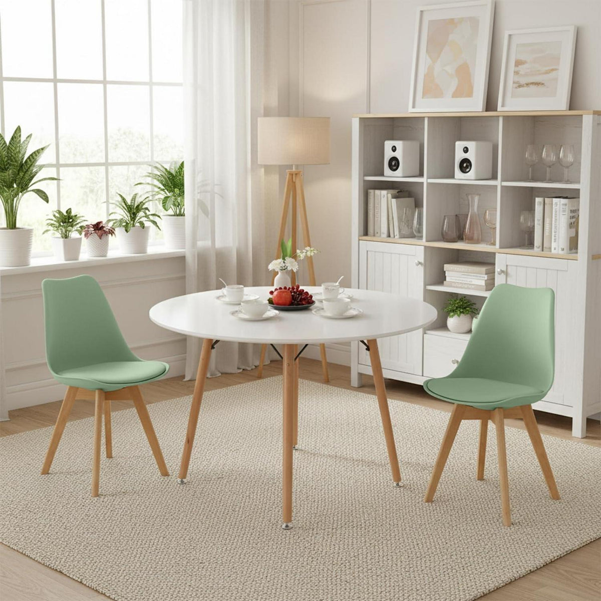 Esstisch Set 120cm Holz & Eiscreme-Grün Stühle