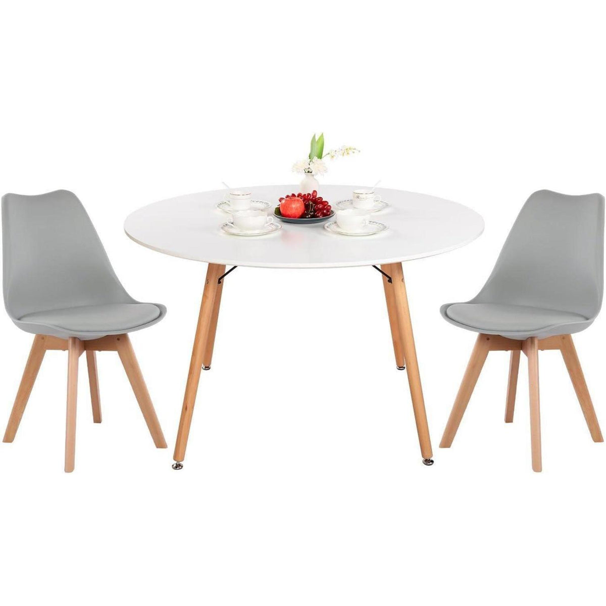Esstisch Set 120cm mit 2 Grau Buche Stühlen
