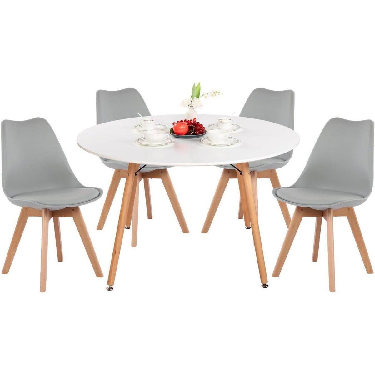 Esstisch Set 120cm Holz mit 4 Grau Skandinavischen Stühlen
