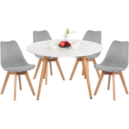Esstisch Set 120cm Holz mit 4 Grau Skandinavischen Stühlen
