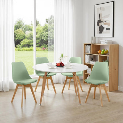 Esstisch Set 120cm Holztisch mit 4 Eiscreme-Grün Stühlen
