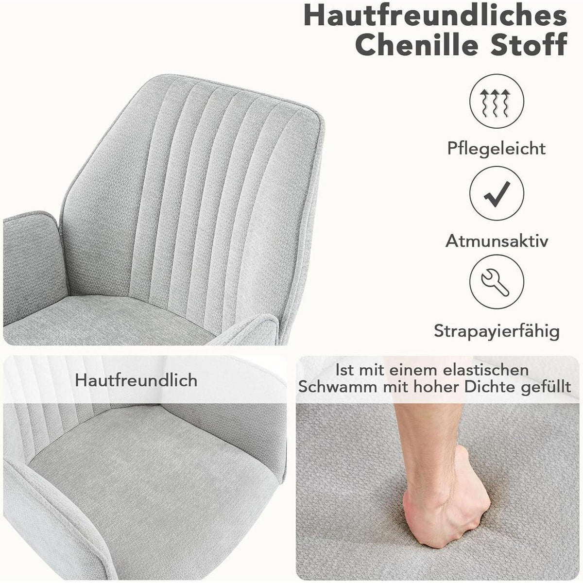 Drehbarer Esszimmerstuhl mit Armlehne & Chenille Bezug - Set 2 Stück