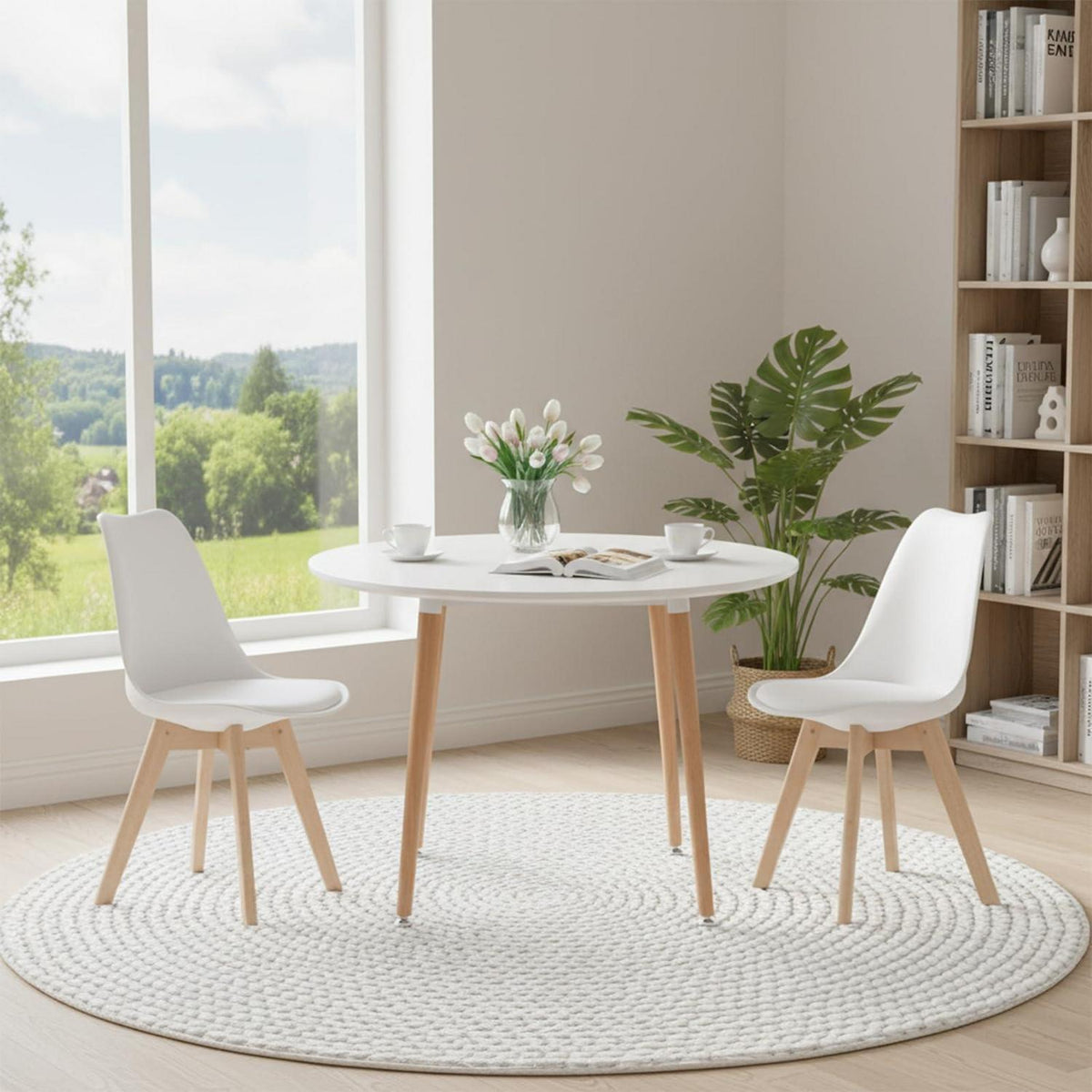 Esstisch Set 100cm Holz & Weiß mit 2 skandinavischen Stühlen