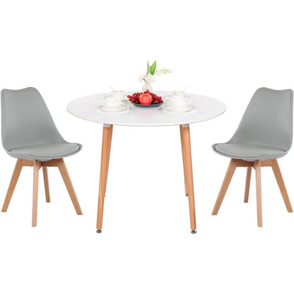 Esstisch Set 100cm Holz mit 2 Grau Skandinavischen Stühlen