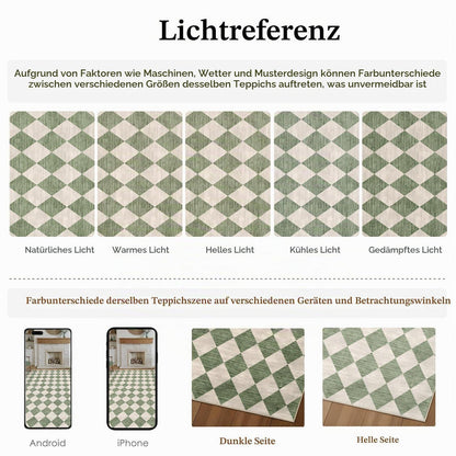 Grüner Teppich 160x230cm Waschbar Kariert Modern Rechteckig