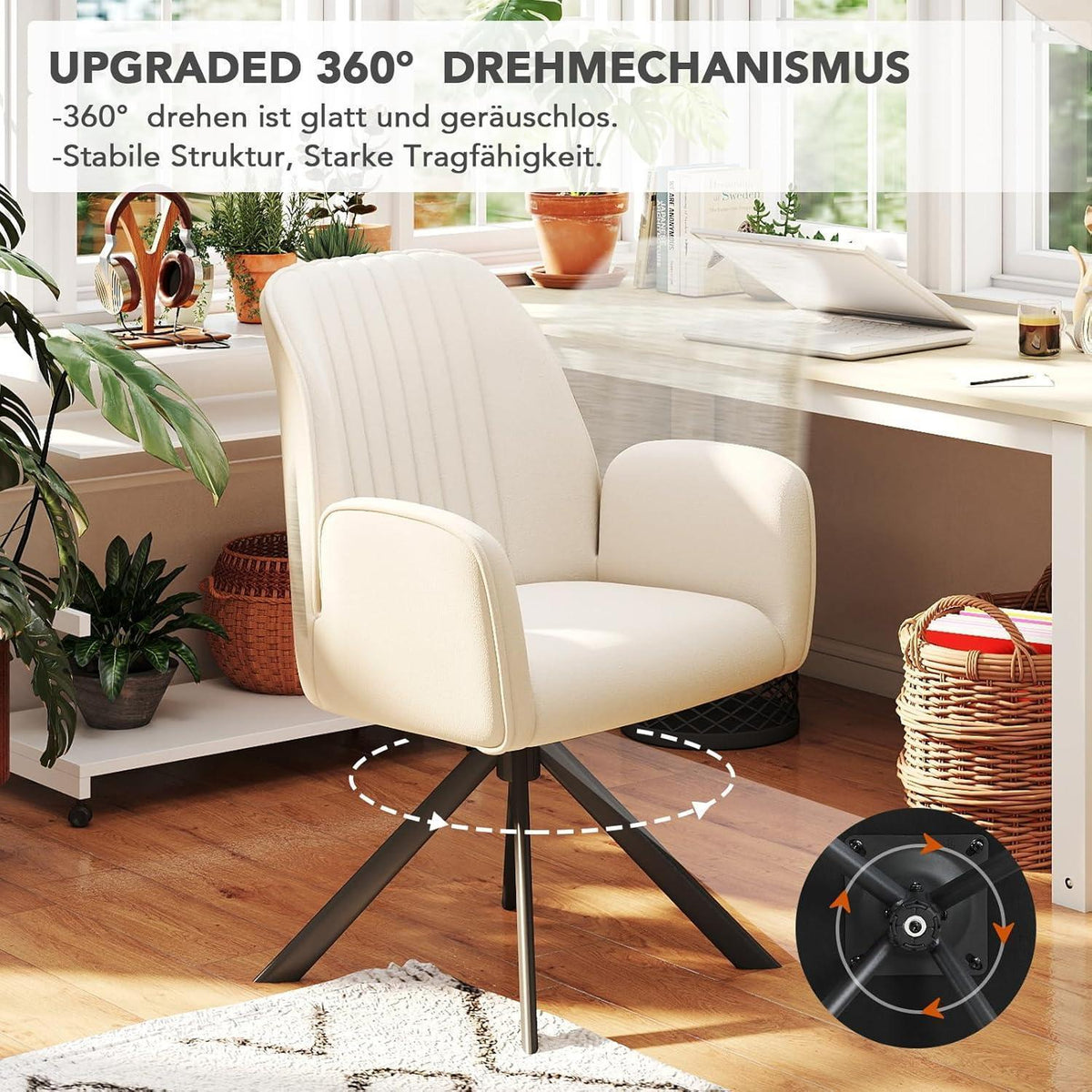 2er Set Drehbar Esszimmerstühle mit Armlehne, Beige