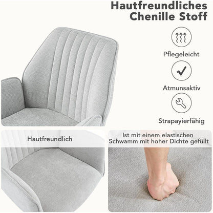 Drehbarer Esszimmerstuhl mit Armlehne & Chenillebezug - Set 4 Stück