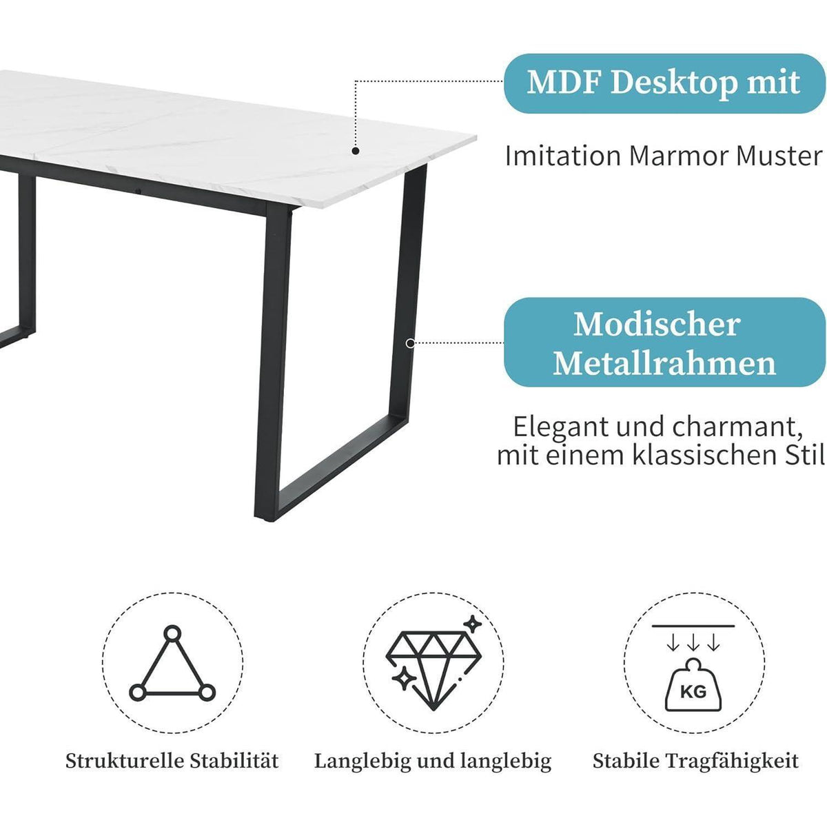 Ausziehbarer Esstisch Weiß 140-180 cm mit Metallgestell