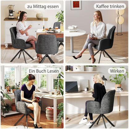 Drehbarer Esszimmerstuhl mit Armlehne & Chenille Bezug - Dunkelgrau 4er Set