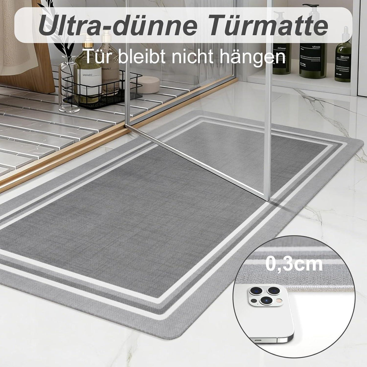Rutschfeste Badematte Hellgrau 50x80 cm – Schnelltrocknend & Pflegeleicht