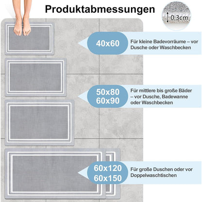 Rutschfeste Badematte Hellgrau 50x80 cm – Schnelltrocknend & Pflegeleicht