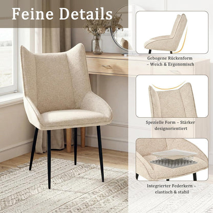 Moderner Esszimmerstuhl Set Creme – Samt, verstellbare Füße