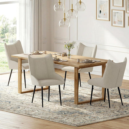 Moderner Esszimmerstuhl Set 4er – Beige, Leinen-Polyester Mix