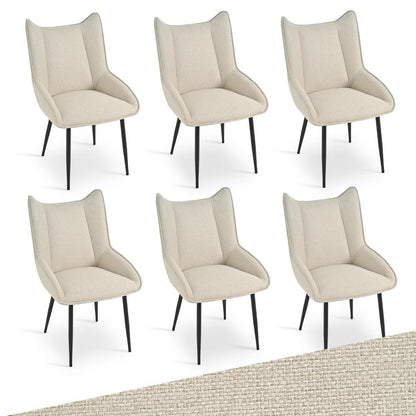 Moderner Esszimmerstuhl Set 6er – Beige, Leinen-Polyester Mix